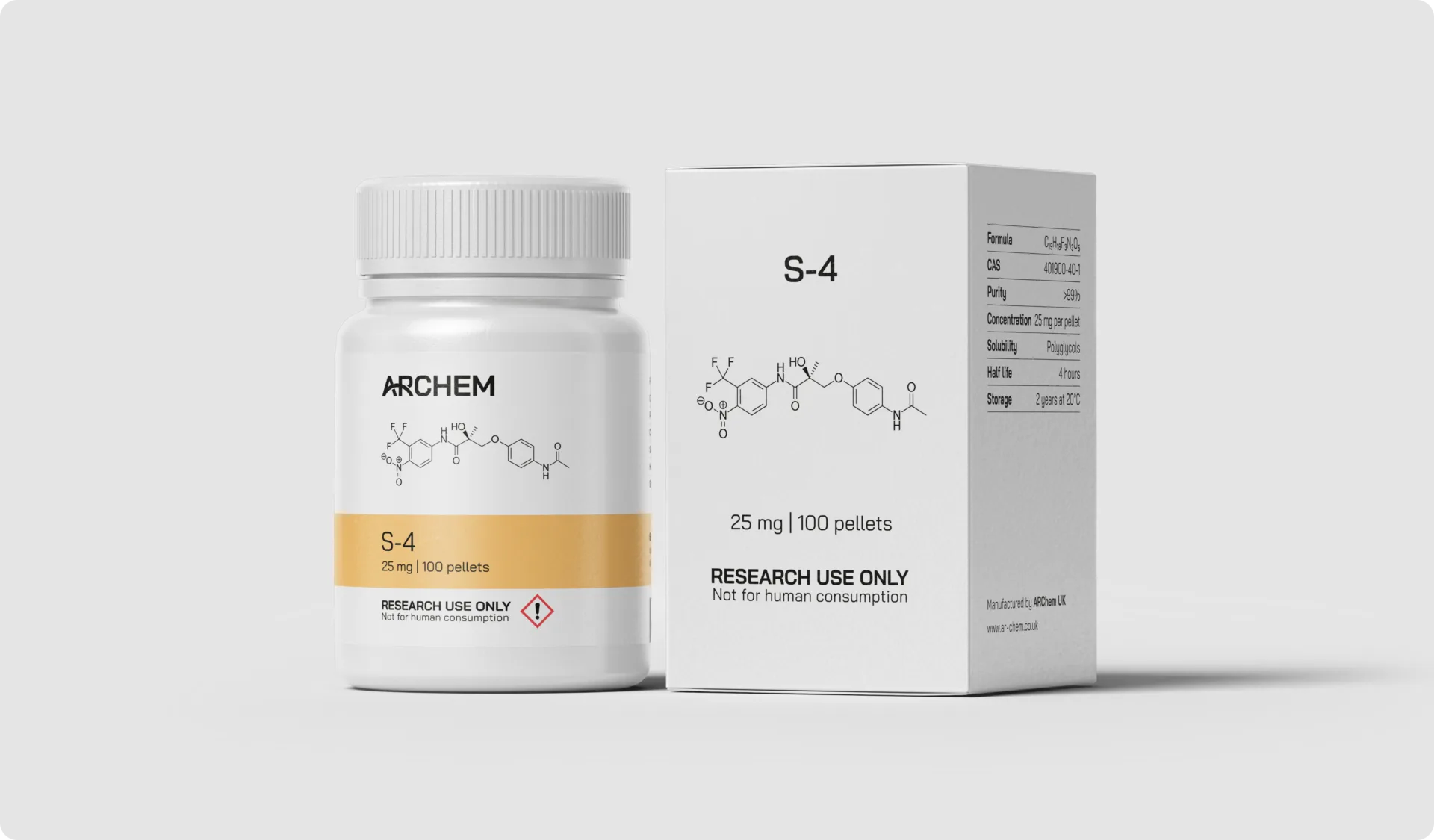 S-4 compound bottle and box with chemical formula and usage details for research.